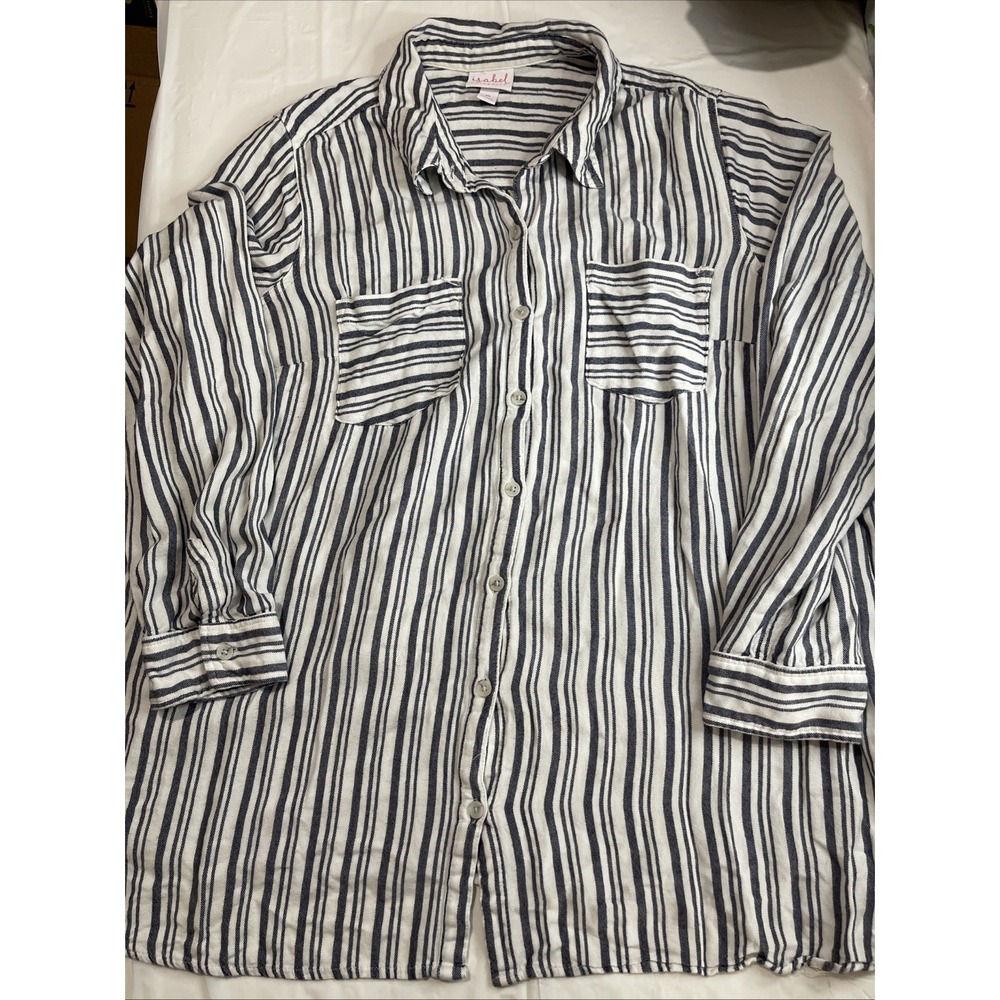 Isabel Maternity Women's Long Sleeve Button Down Striped Shirt XL